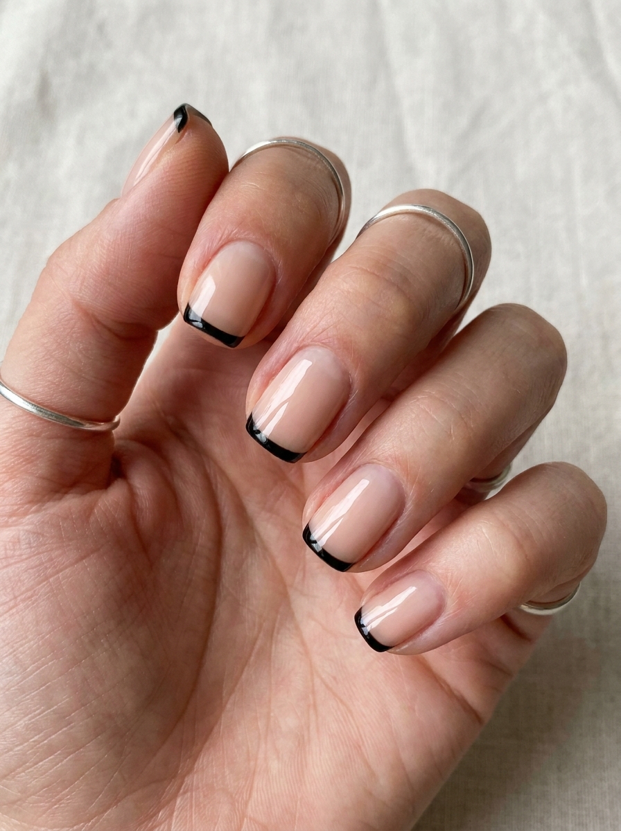 Black Short French Nails als Kurze French Nägel Inspiration 2026